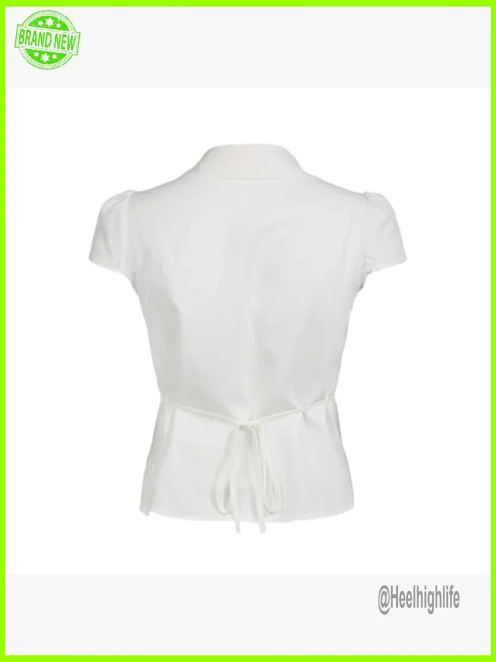 Vintage 90s Crop Shirt Cap Sleeve Lapel Collar Button Down Slim Fit Ruched Tie - Picture 5 of 6